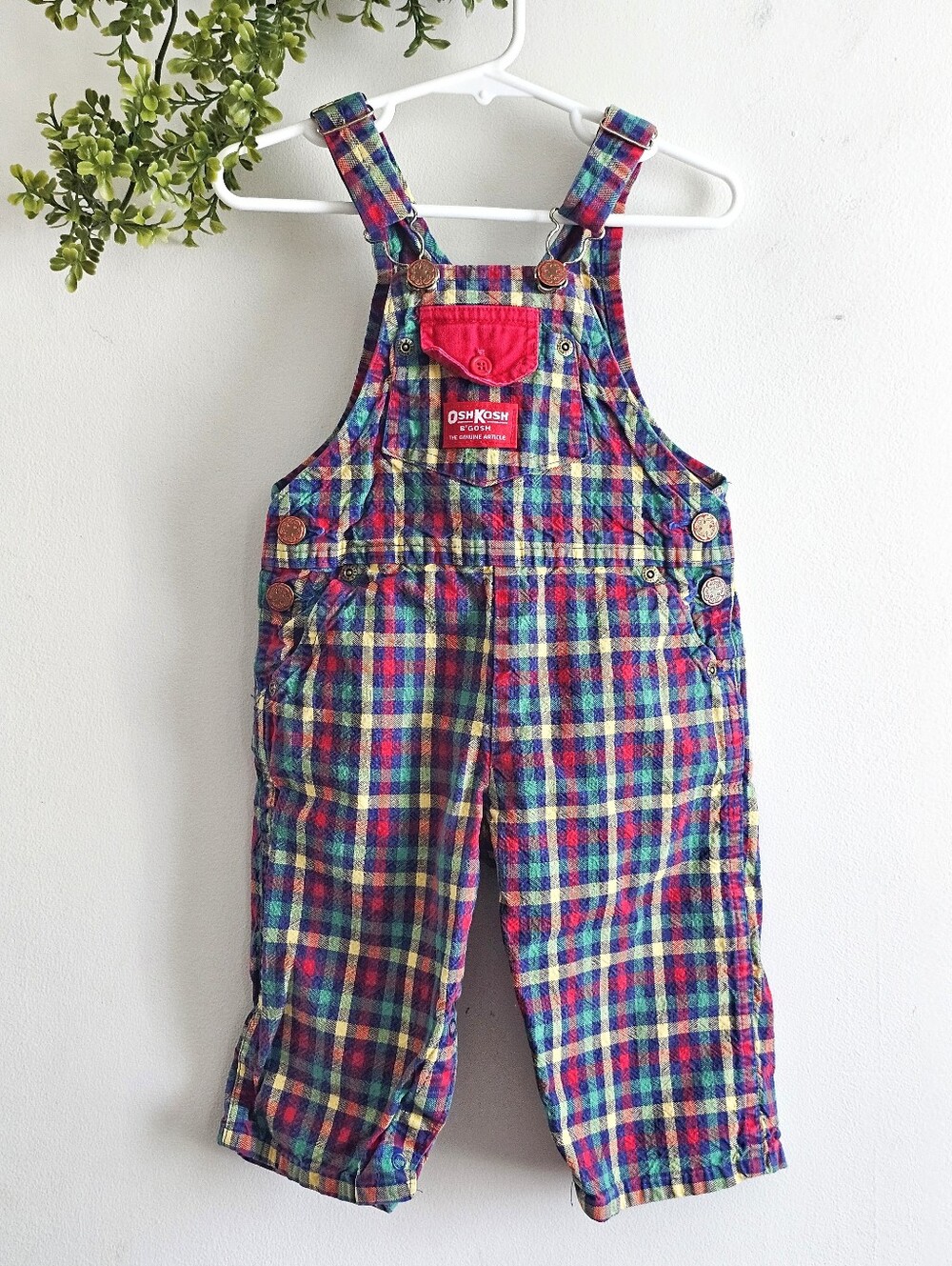 Vintage 80s/90s OshKosh B’Gosh Vestbak Plaid Overalls Toddler 18M Made In USA